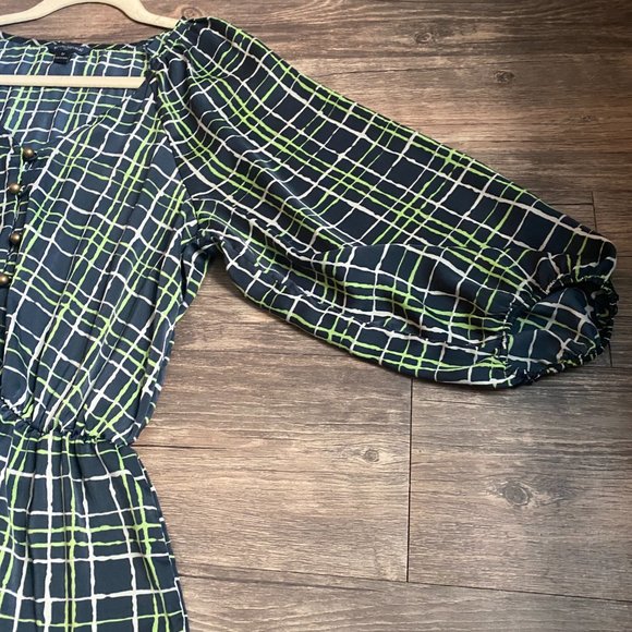 Banana Republic Navy & Green Plaid Blouse - Picture 2 of 5